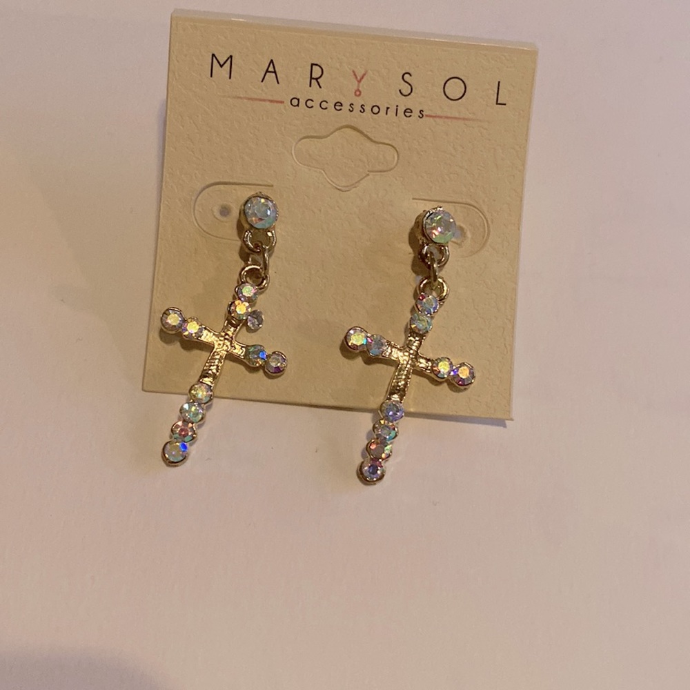 Mary Sol Accessories Gold Cross Dangle Earrings Rhinestone